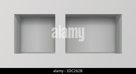 Shelf box frame, empty niche in white wall in museum, gallery, store or ...