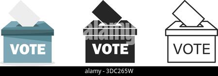 Vote box icons set collection in flat style. Ballot candidate vector illustration on isolated background. Political election sign business concept. Stock Vector