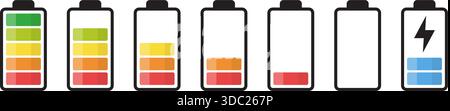 Battery charge icons set collection in flat style. Accumulator recharge vector illustration on isolated background. Electrical power sign business con Stock Vector