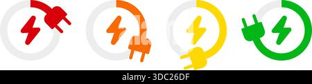 Battery charge icons set collection in flat style. Accumulator recharge vector illustration on isolated background. Electrical power sign business con Stock Vector