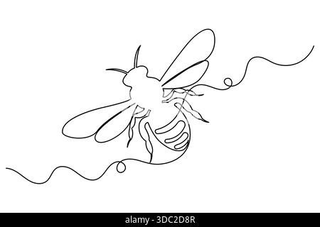 Minimalist continuous one line drawing of a flying bee insect Stock Vector