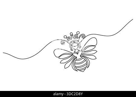 Queen bee one line art with crown elegant minimalist outline design Stock Vector