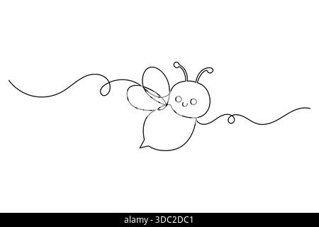 Cute bee continuous one line drawing minimalist flying insect illustration Stock Vector