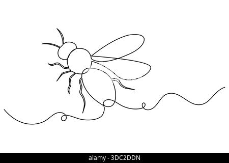 Minimalist continuous one line drawing of a flying bee insect Stock Vector