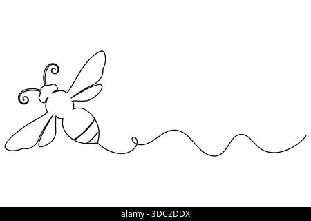 Minimalist continuous one line drawing of a flying bee insect Stock Vector