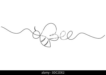 One line art insect flying path forms the word bee Stock Vector