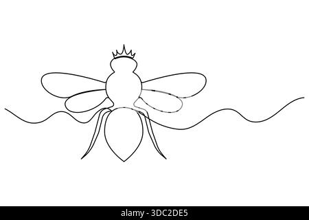 Minimalist continuous one line drawing of a flying bee insect Stock Vector