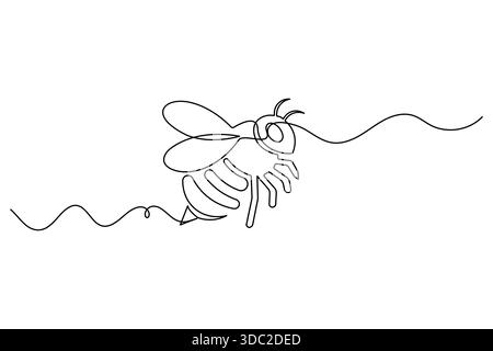 Sketch of a flying honeybee in a continuous line style Stock Vector
