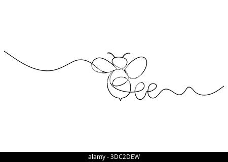 Continuous line drawing bee spelling word bee in flight Stock Vector