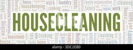 Housecleaning word cloud conceptual design isolated on white background. Stock Vector