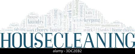 Housecleaning word cloud conceptual design isolated on white background. Stock Vector
