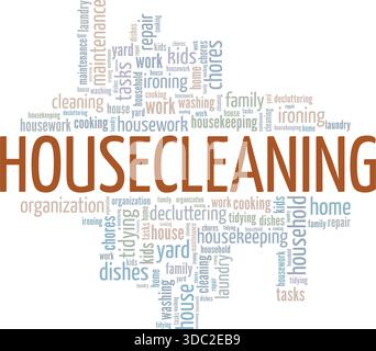 Housecleaning word cloud conceptual design isolated on white background. Stock Vector