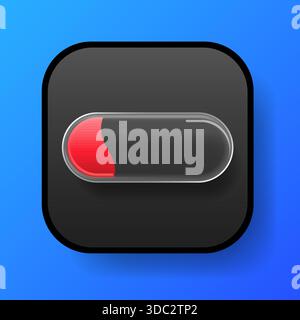 Minimal and modern toggle switch button UI icon with glossy glass effect and rounded shapes on a blue background Stock Vector