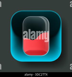 Modern glassmorphism style UI toggle icon featuring a liquid red gradient inside a rounded transparent switch on a glowing cyan background Stock Vector