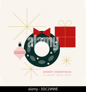 Christmas greeting card with geometric elements. For invitation, poster, advertisement. Vector illustration, flat design Stock Vector