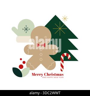 Christmas greeting card with geometric elements. For invitation, poster, advertisement. Vector illustration, flat design Stock Vector