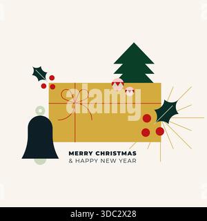Christmas greeting card with geometric elements. For invitation, poster, advertisement. Vector illustration, flat design Stock Vector
