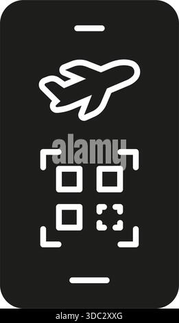 Mobile Boarding Pass Solid Icon. Digital Airline Ticket And Qr Code Verification Silhouette Symbol. Seamless Travel And Mobile Check-In. Isolated Stock Vector