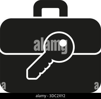 Briefcase With Key Solid Icon. Business Security And Access Control Silhouette Symbol. Confidentiality, Safety, And Protection In Corporate Settings Stock Vector