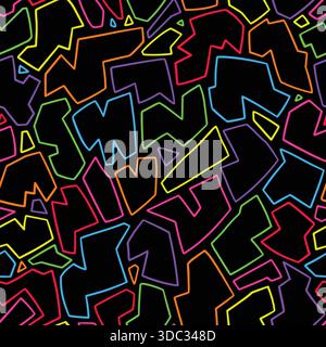Abstract hand drawn neon outline seamless pattern. Vector illustration flat design background. Stock Vector
