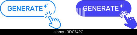Generate Button With Hand Click Line And Solid Icon Set. Web Design and Digital Interaction Outline And Silhouette Symbol Collection. Clickable Stock Vector
