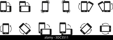 Phone Screen Rotation Solid Icon Set. Mobile Device Orientation Change With Arrows Showing Motion, Flip, Tilt and Usability for Digital Interfaces Stock Vector