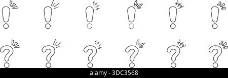 Question And Exclamation Marks Line Icon Set. Inquiry And Emphasis Communication Symbols Collection. Punctuation Marks For Questions And Statements Stock Vector