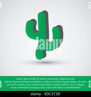 Stylized Green Cactus Icon with Shadow Desert Nature Vector Illustration for Design Stock Vector