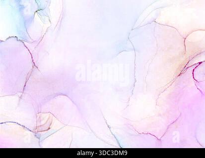 Abstract alcohol ink liquid luxury delicate multicolor pastel colors contemporary background. Pink, teal, grey color fluid stains, splashes pattern. M Stock Photo