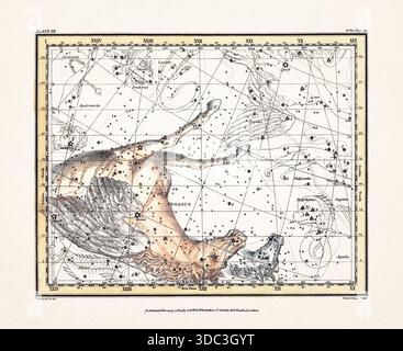 Antique celestial map illustration with mythological constellations and ...