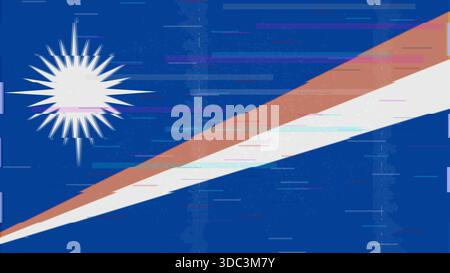 Marshall Islands glitch flag vector, RGB split distortion, digital abstract video frame illustration Stock Vector