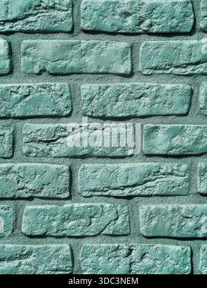 Turquoise Painted Brick Wall Texture with Mint Green Rough Surface for Modern Design Projects Copy Space Background Vertical Wallpaper Aesthetic Stock Photo
