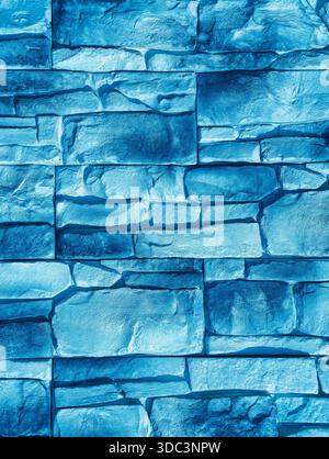 Blue Stone Wall Texture with Natural Stacked Stone Pattern for Modern Architectural Design Copy Space Background Stock Photo