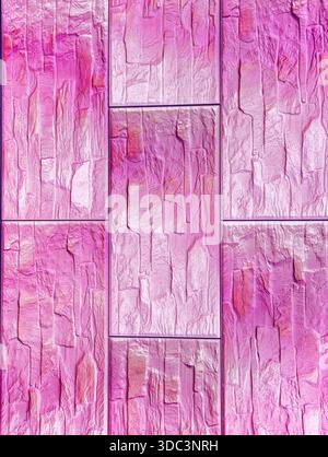 Pink Textured Stone Wall with Geometric Rectangular Blocks Pattern for Modern Design Projects Copy Space Background Stock Photo