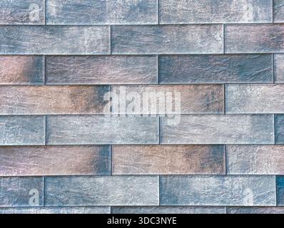 Blue Gray Textured Brick Wall with Rectangular Pattern for Modern Architectural Design Copy Space Background Stock Photo