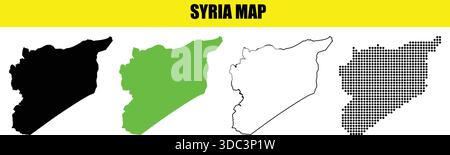 Syria map outline in black green and dotted styles isolated on white background graphic illustration Stock Vector