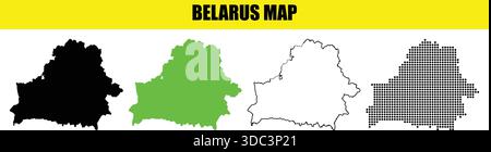 Belarus map outline graphic in black green white and dotted styles on a white background with the text belarus map Stock Vector