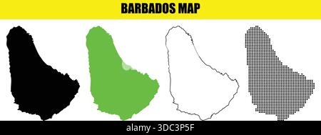 Barbados map outline silhouette dotted and filled graphic vector illustration isolated on white background Stock Vector