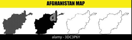 Afghanistan map in different styles, vector illustration of four various map styles, outline, silhouette, halftone and gray pattern on white backgroun Stock Vector