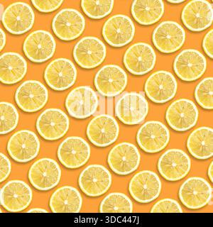 Citrus fruit pattern. Lemon slices on orange background Stock Photo