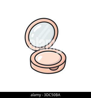 Pastel doodle compact powder vector icon in a clean illustrated style. Makeup product symbol for beauty, skincare, cosmetics, and self-care projects Stock Vector