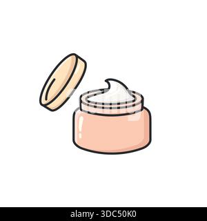 Pastel doodle face cream jar vector icon in a clean illustrated style. Skincare and cosmetic cream container symbol for beauty, wellness Stock Vector
