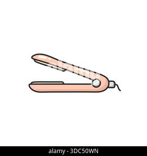 Pastel doodle hair straightener vector icon in a clean illustrated style. Hair styling and beauty tool symbol for haircare, beauty, salon Stock Vector