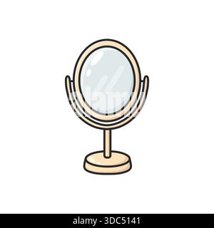 Pastel doodle table mirror vector icon in a clean illustrated style. Vanity and makeup mirror symbol for beauty, skincare, grooming, and self-care Stock Vector