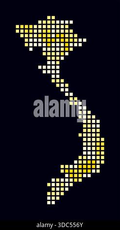 Vietnam dotted map. Digital style map of the country on dark background. Vietnam shape with square dots. Colored dots style. Large size squares. Stock Vector