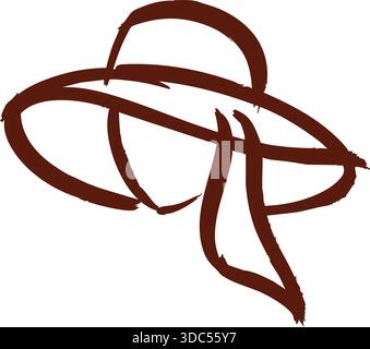 Fluid line drawing of a graceful wide brim hat with trailing band. Stock Vector
