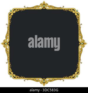 Victorian Decorated Picture Frame, Frame with Floral, Plant, and Diamond Decor Stock Vector