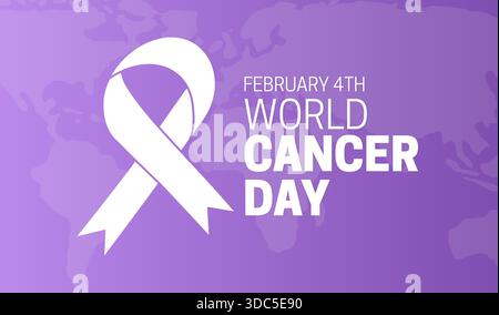 World Cancer Day Illustration with Purple Ribbon Stock Vector
