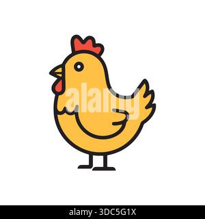 Cute Cartoon Chicken Icon Flat Vector Illustration Isolated on White Background Stock Vector