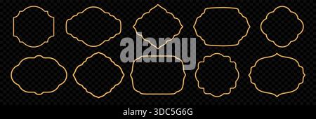 Golden frames set in oriental style. 3d Islamic ornamental border, Indian decorative element, Arabians shape. Vector for Ramadan greeting card, design Stock Vector